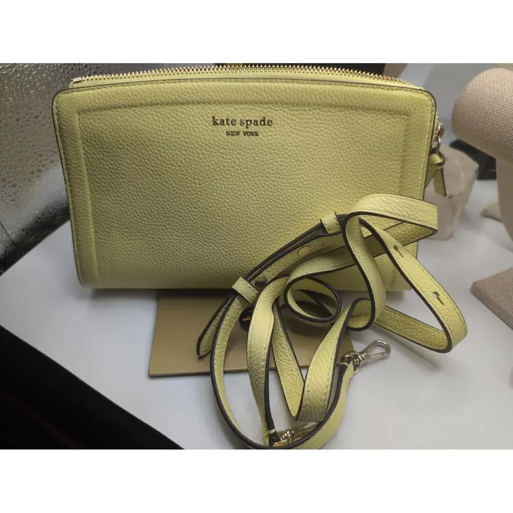 Kate Spade NY Suns Out Pale Yellow Pebbled Leather Wallet Crossbody Bag